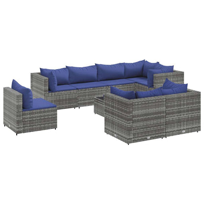 Set Divani da Giardino 9 pz con Cuscini in Polyrattan Grigio | homemem39