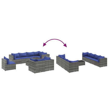 Set Divani da Giardino 9 pz con Cuscini in Polyrattan Grigio | homemem39
