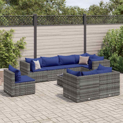 Set Divani da Giardino 9 pz con Cuscini in Polyrattan Grigio | homemem39