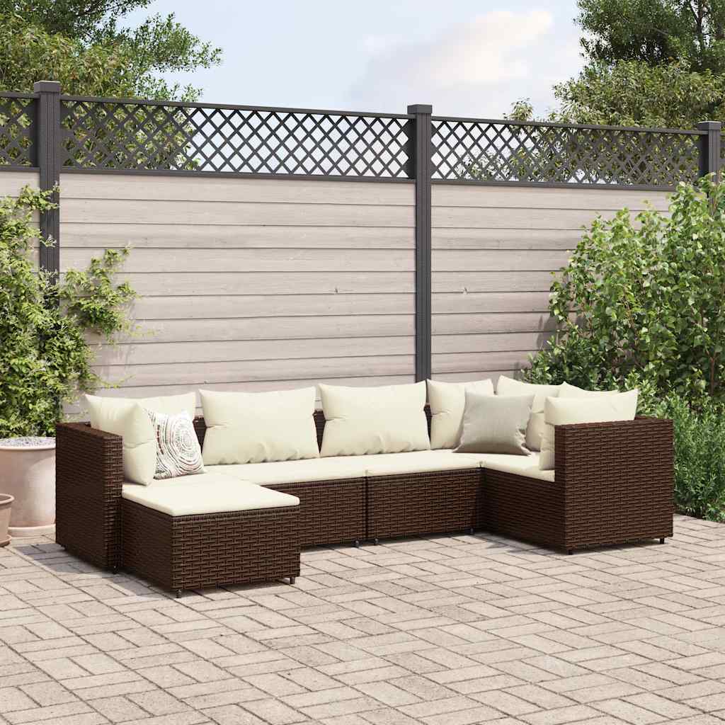 Set Mobili da Giardino 6pz con Cuscini in Polyrattan Marrone | homemem39