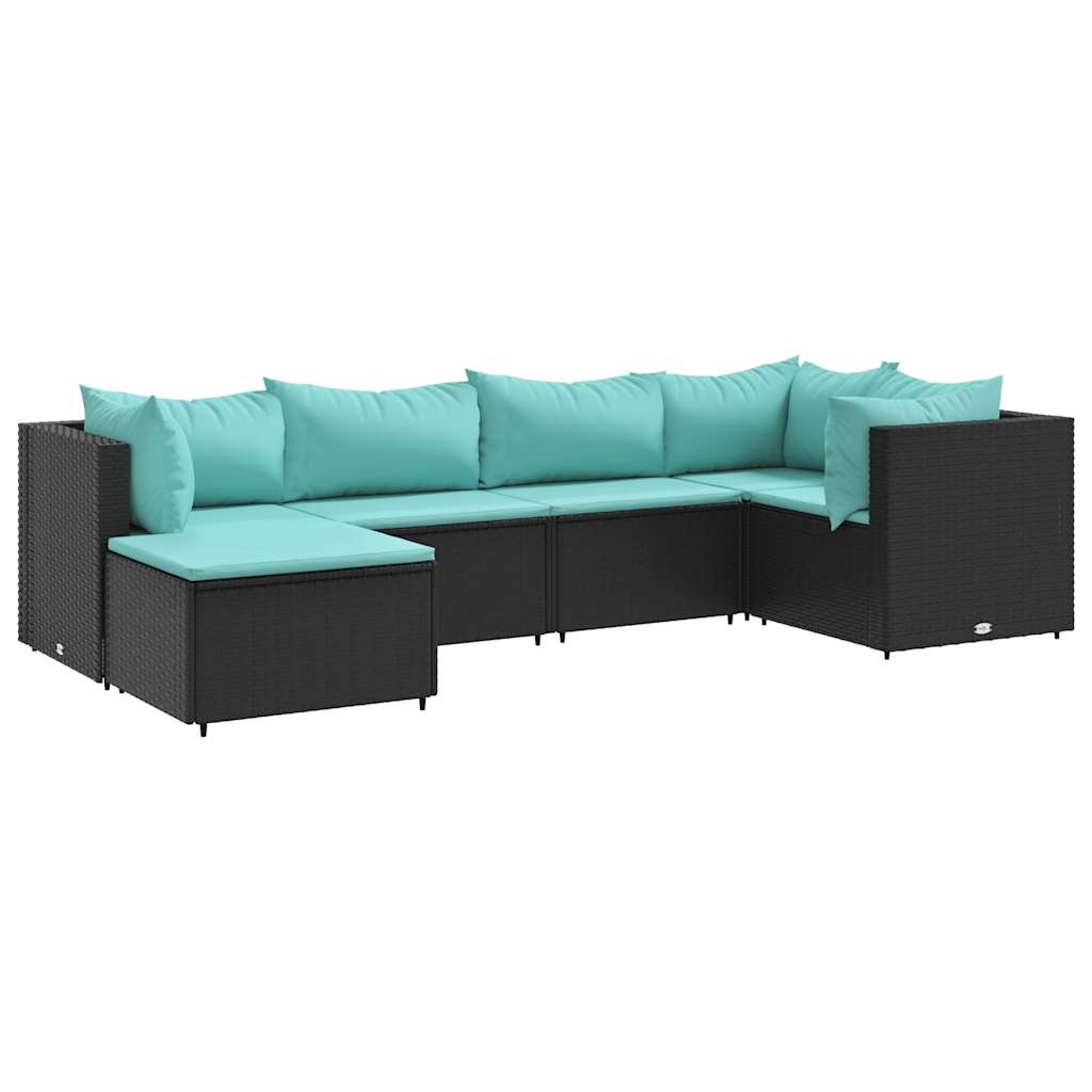 Set Mobili da Giardino 6 pz con Cuscini in Polyrattan Nero | homemem39