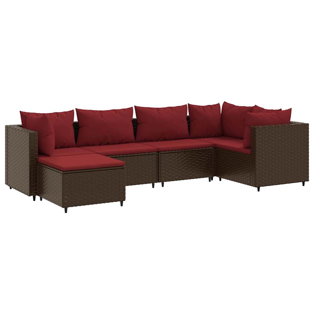 Set Mobili da Giardino 6pz con Cuscini in Polyrattan Marrone | homemem39