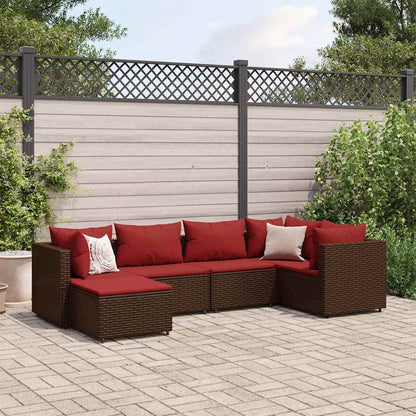 Set Mobili da Giardino 6pz con Cuscini in Polyrattan Marrone | homemem39