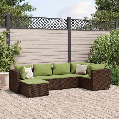 Set Mobili da Giardino 6pz con Cuscini in Polyrattan Marrone | homemem39