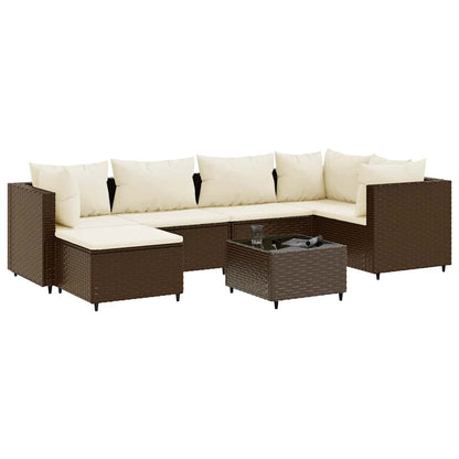 Set Divani da Giardino 7 pz con Cuscini in Polyrattan Marrone | homemem39
