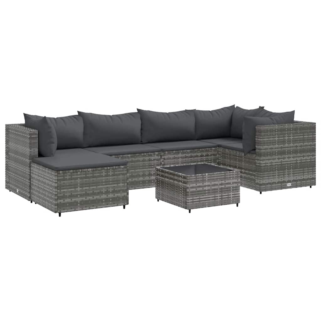 Set Divani da Giardino 7 pz con Cuscini in Polyrattan Grigio | homemem39