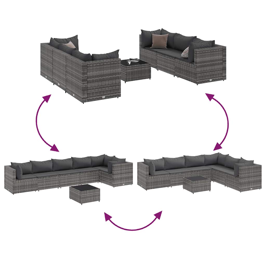 Set Divani da Giardino 7 pz con Cuscini in Polyrattan Grigio | homemem39