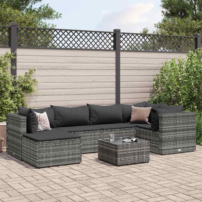 Set Divani da Giardino 7 pz con Cuscini in Polyrattan Grigio | homemem39