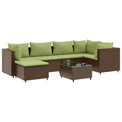 Set Divani da Giardino 7 pz con Cuscini in Polyrattan Marrone