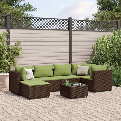Set Divani da Giardino 7 pz con Cuscini in Polyrattan Marrone