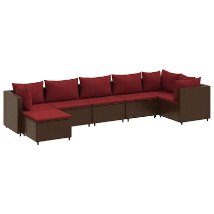 Set Divani da Giardino 7 pz con Cuscini in Polyrattan Marrone | homemem39