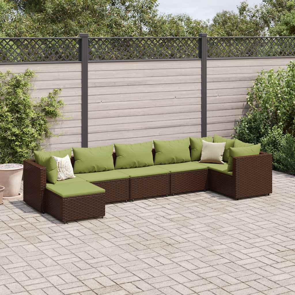 Set Divani da Giardino 7 pz con Cuscini in Polyrattan Marrone | homemem39