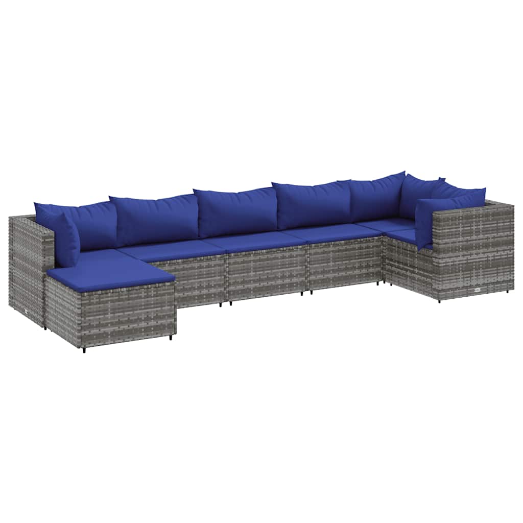 Set Divani da Giardino 7 pz con Cuscini in Polyrattan Grigio | homemem39