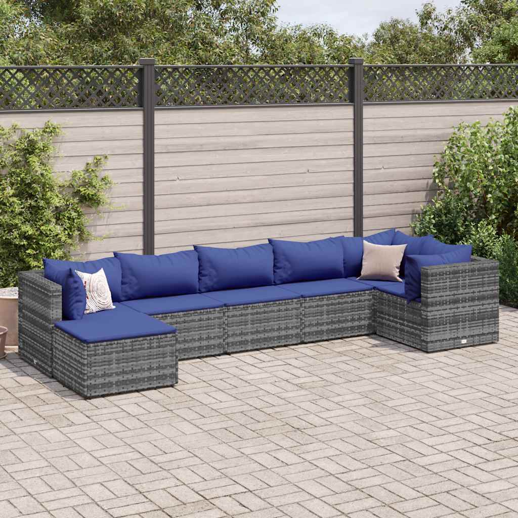 Set Divani da Giardino 7 pz con Cuscini in Polyrattan Grigio | homemem39