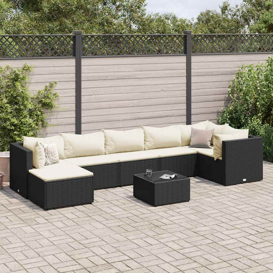 Set Mobili da Giardino con Cuscini 8 pz Nero in Polyrattan
