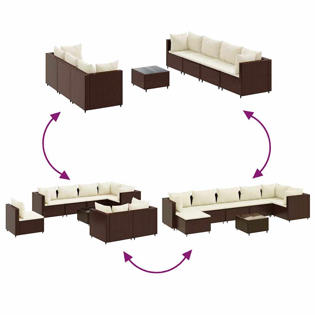 Set Divani da Giardino 8 pz con Cuscini in Polyrattan Marrone | homemem39