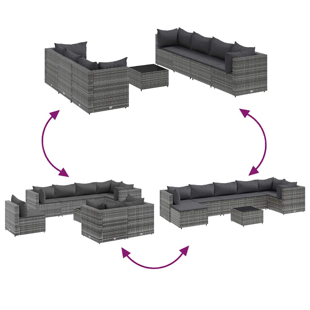 Set Divani da Giardino 8 pz con Cuscini in Polyrattan Grigio | homemem39