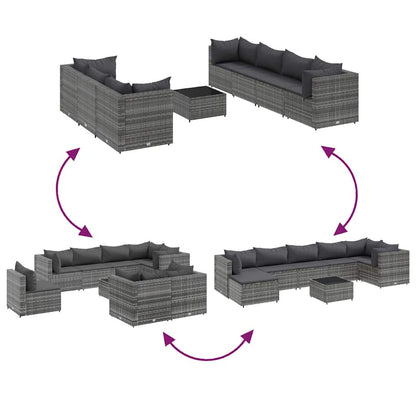 Set Divani da Giardino 8 pz con Cuscini in Polyrattan Grigio | homemem39