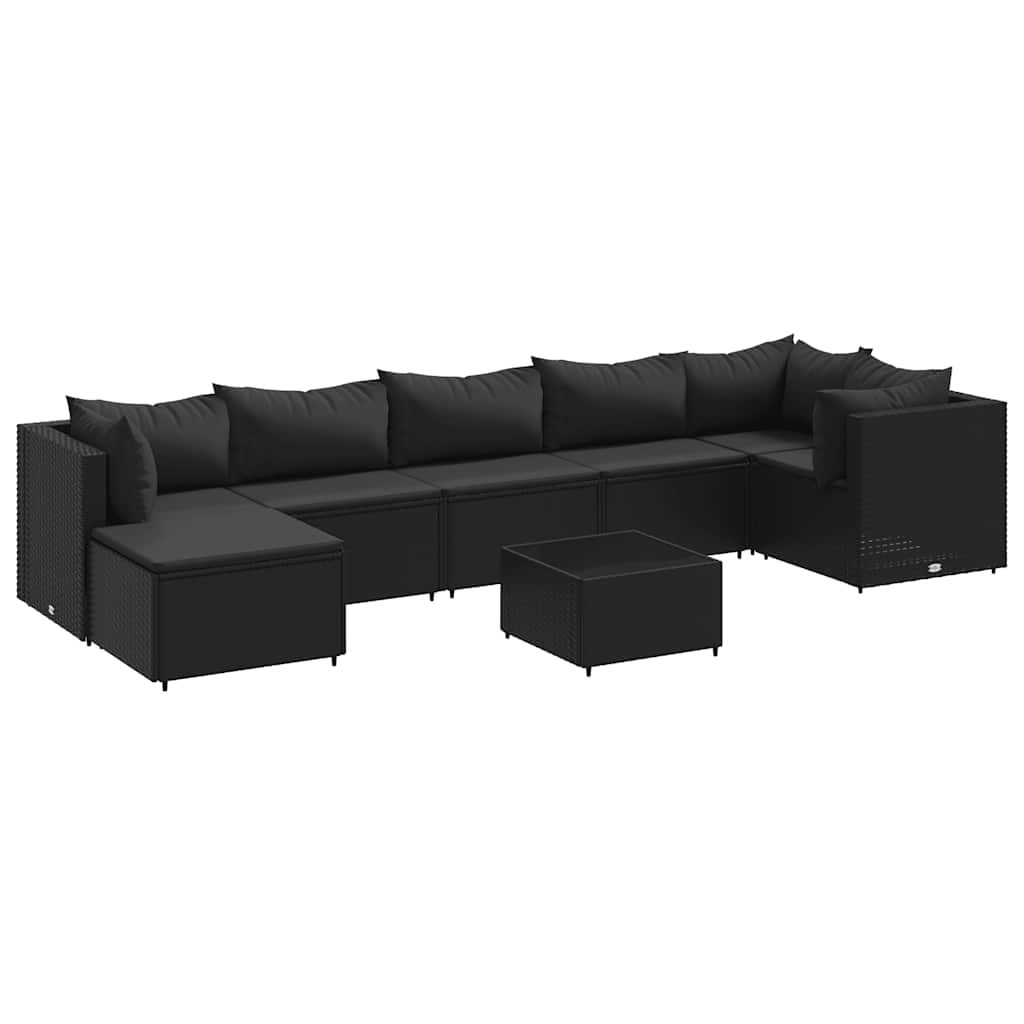 Set Mobili da Giardino con Cuscini 8 pz Nero in Polyrattan | homemem39