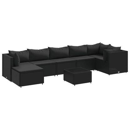 Set Mobili da Giardino con Cuscini 8 pz Nero in Polyrattan | homemem39