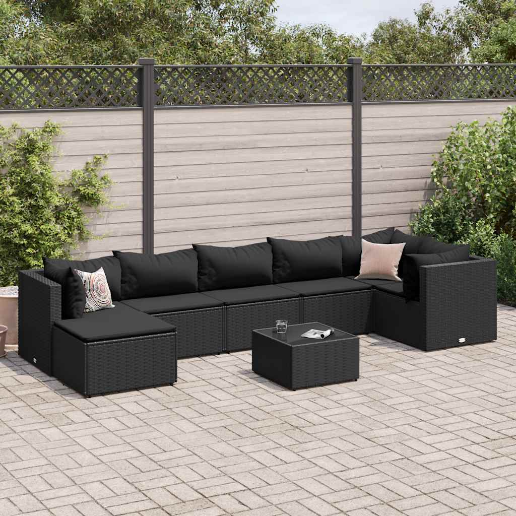 Set Mobili da Giardino con Cuscini 8 pz Nero in Polyrattan | homemem39