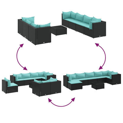 Set Mobili da Giardino con Cuscini 8 pz Nero in Polyrattan | homemem39