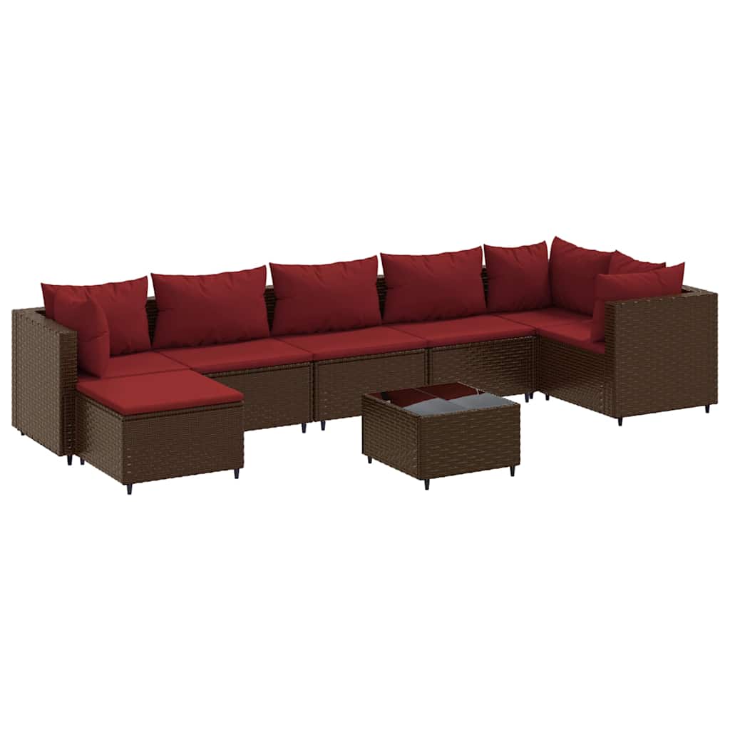 Set Divani da Giardino 8 pz con Cuscini in Polyrattan Marrone | homemem39