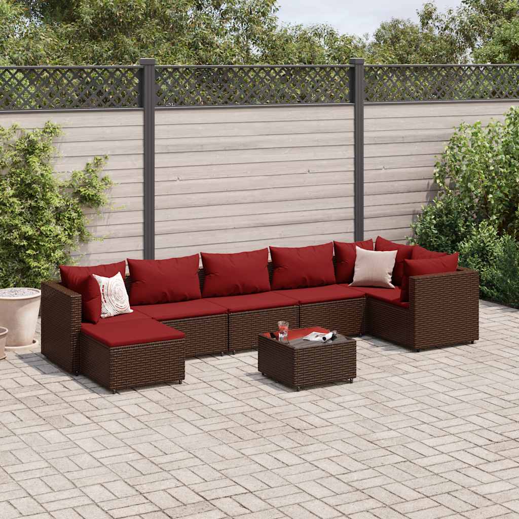 Set Divani da Giardino 8 pz con Cuscini in Polyrattan Marrone | homemem39