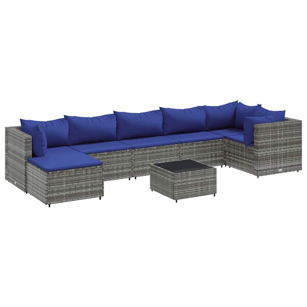 Set Divani da Giardino 8 pz con Cuscini in Polyrattan Grigio | homemem39