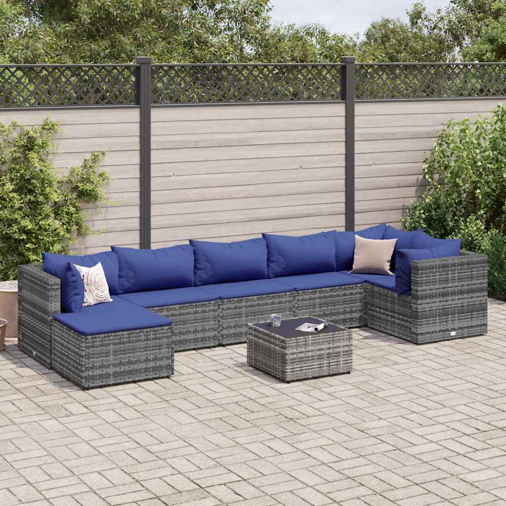 Set Divani da Giardino 8 pz con Cuscini in Polyrattan Grigio | homemem39