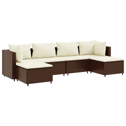 Set Mobili da Giardino 6pz con Cuscini in Polyrattan Marrone | homemem39