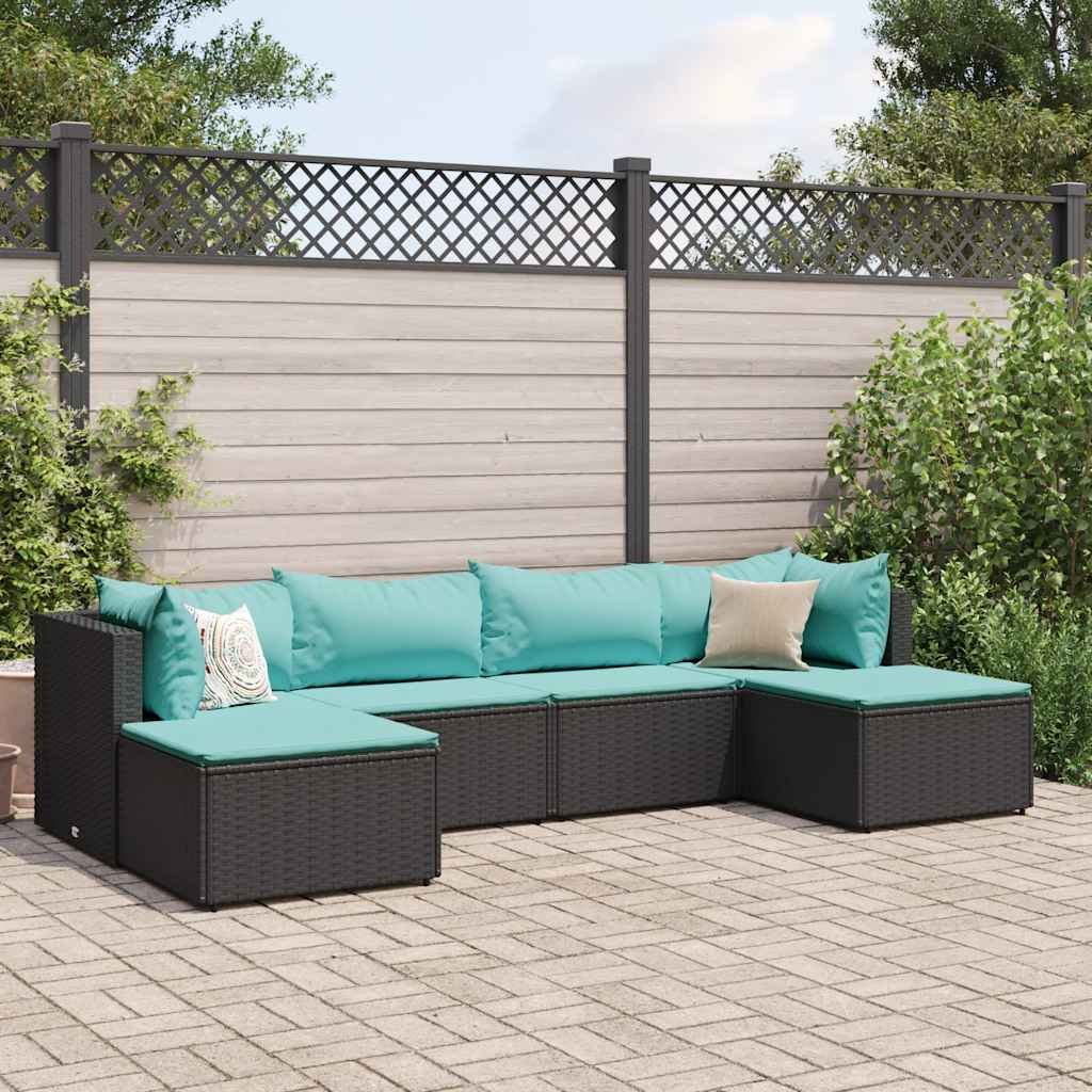 Set Mobili da Giardino 6 pz con Cuscini in Polyrattan Nero - homemem39