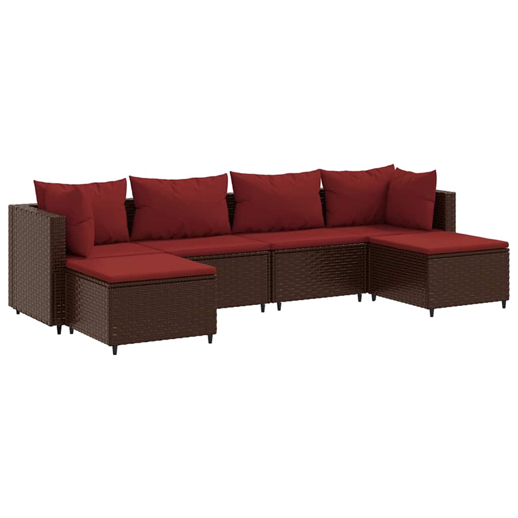 Set Mobili da Giardino 6pz con Cuscini in Polyrattan Marrone | homemem39