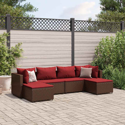 Set Mobili da Giardino 6pz con Cuscini in Polyrattan Marrone | homemem39