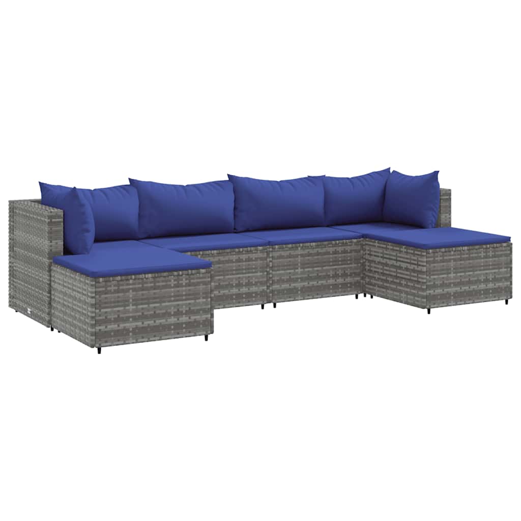 Set Divani da Giardino 6 pz con Cuscini in Polyrattan Grigio | homemem39