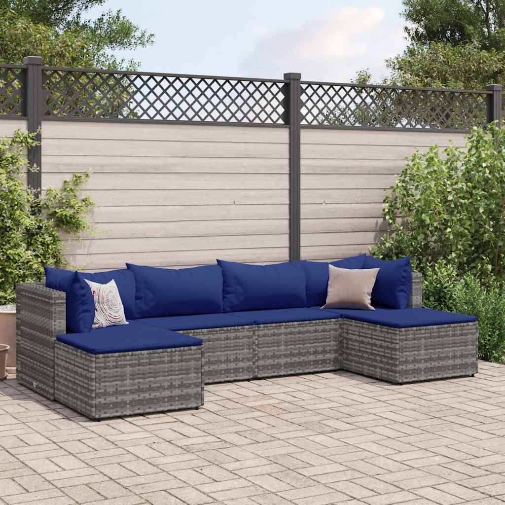 Set Divani da Giardino 6 pz con Cuscini in Polyrattan Grigio | homemem39