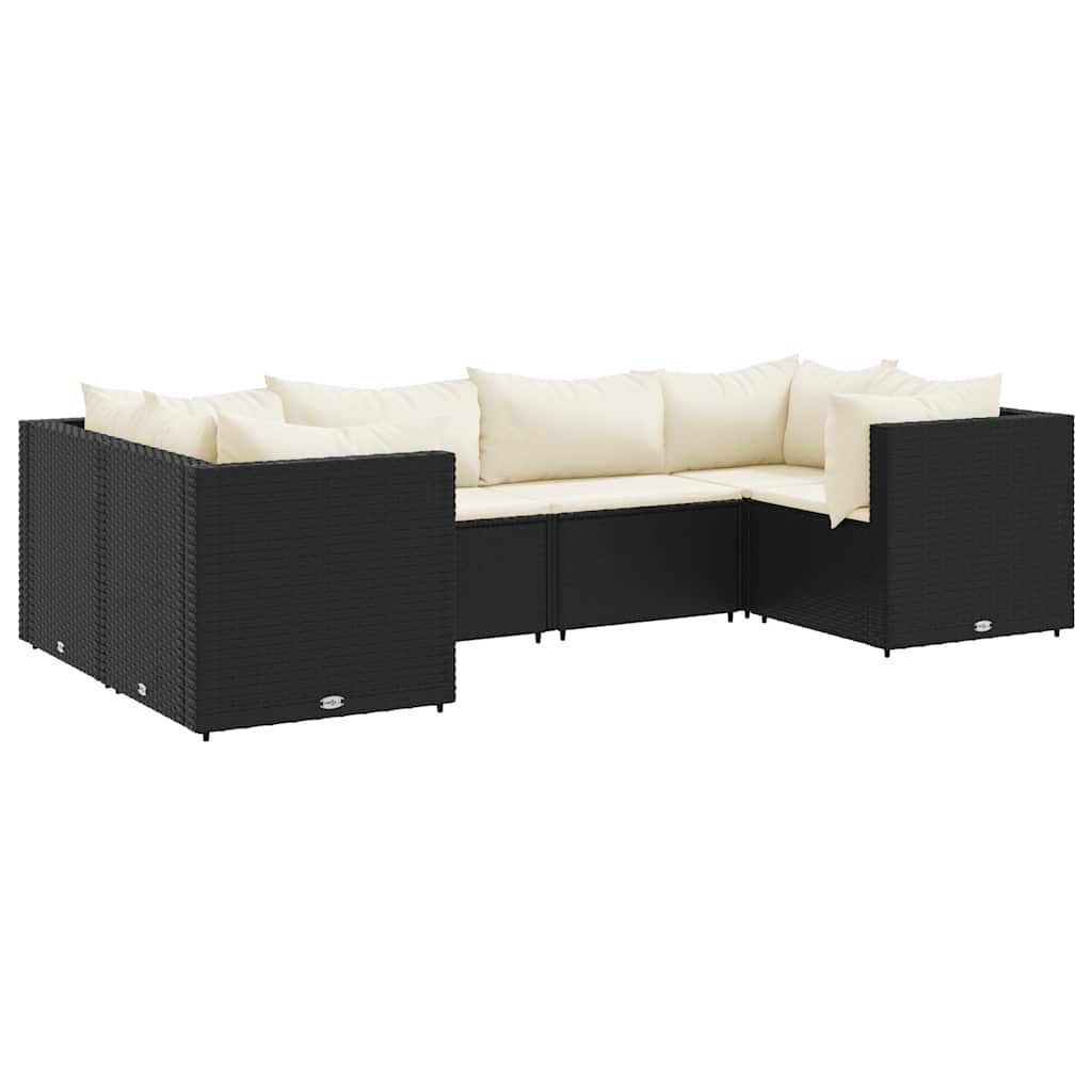 Set Mobili da Giardino 6 pz con Cuscini in Polyrattan Nero - homemem39