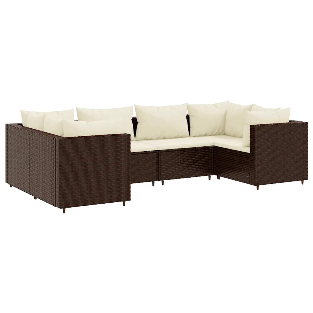 Set Mobili da Giardino 6pz con Cuscini in Polyrattan Marrone