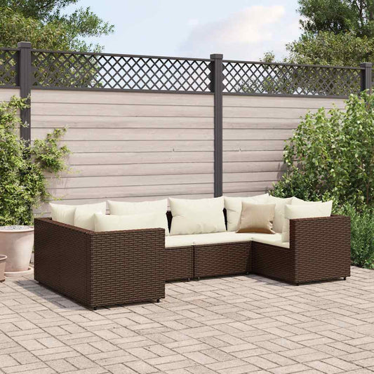 Set Mobili da Giardino 6pz con Cuscini in Polyrattan Marrone - homemem39