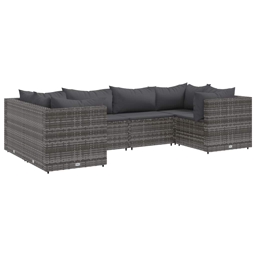 Set Divani da Giardino 6 pz con Cuscini in Polyrattan Grigio - homemem39
