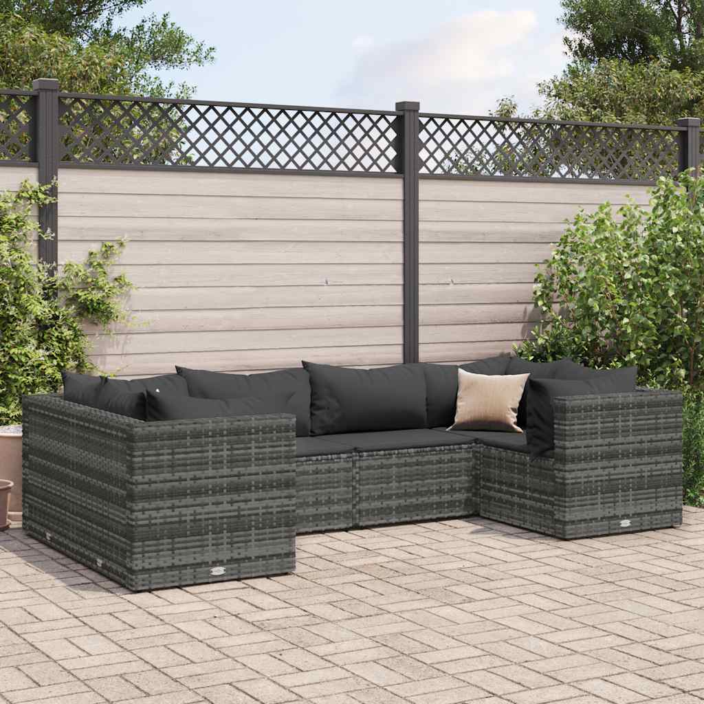 Set Divani da Giardino 6 pz con Cuscini in Polyrattan Grigio - homemem39