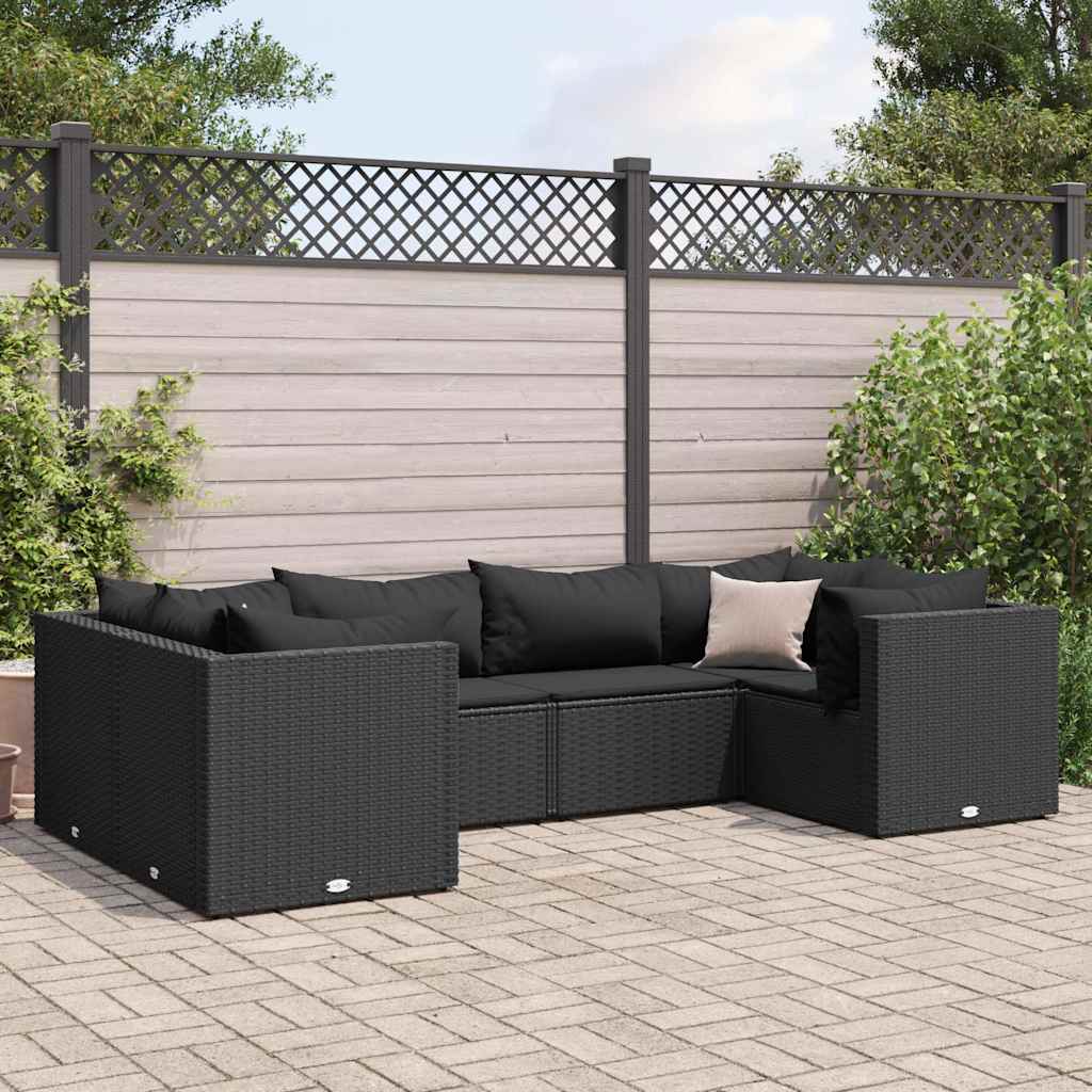 Set Mobili da Giardino 6 pz con Cuscini in Polyrattan Nero | homemem39