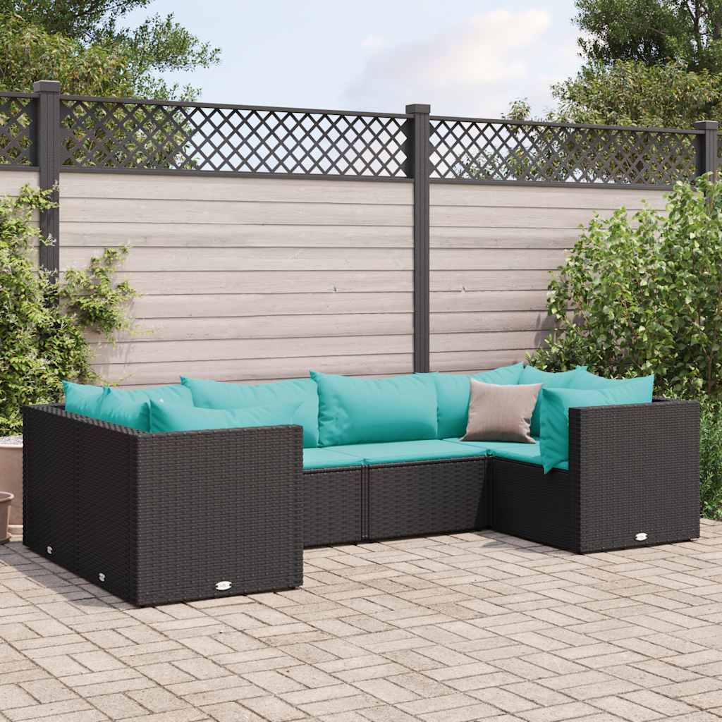 Set Mobili da Giardino 6 pz con Cuscini in Polyrattan Nero | homemem39