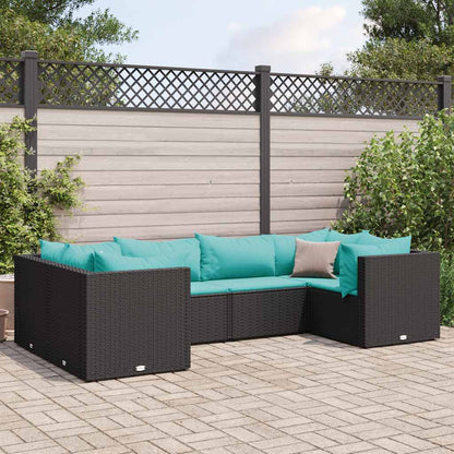 Set Mobili da Giardino 6 pz con Cuscini in Polyrattan Nero | homemem39