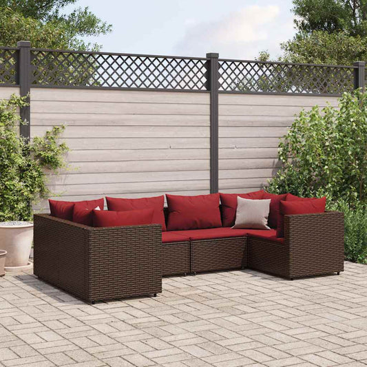 Set Mobili da Giardino 6pz con Cuscini in Polyrattan Marrone - homemem39