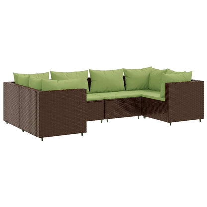Set Mobili da Giardino 6pz con Cuscini in Polyrattan Marrone | homemem39