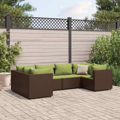 Set Mobili da Giardino 6pz con Cuscini in Polyrattan Marrone | homemem39
