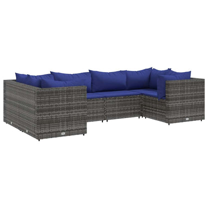 Set Divani da Giardino 6 pz con Cuscini in Polyrattan Grigio | homemem39