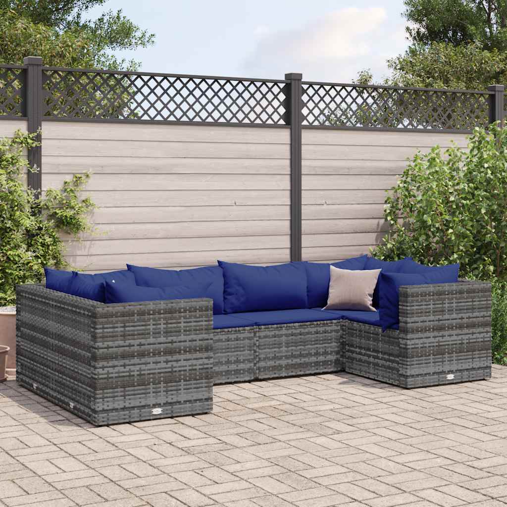 Set Divani da Giardino 6 pz con Cuscini in Polyrattan Grigio | homemem39