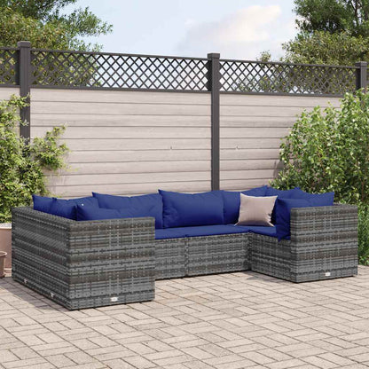 Set Divani da Giardino 6 pz con Cuscini in Polyrattan Grigio | homemem39